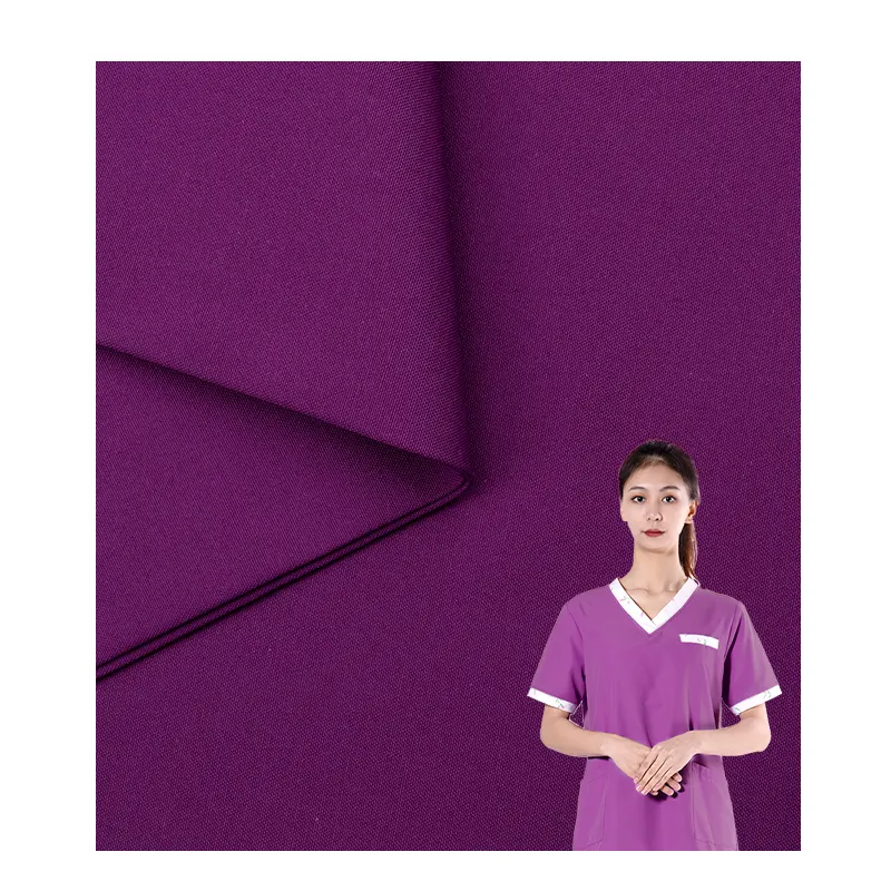 Pembe hemşire üniforması örgü parlak Polyester pamuk kumaş toptan tıbbi düz T 80/20,polyester/pamuk yumuşak rahat