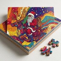 Puzzle en bois en forme de renne psychédélique, motif Père Noël, pour les fêtes de Noël, découpé au laser en tilleul, finition satinée, boîte cadeau, jouet DIY OEM
