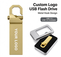 Flashdisk USB Logam Custom Logo USB 2.0 USB 3.0 USB 3.1 Disk Penyimpanan 1GB hingga 128GB Desain Pengait Perak