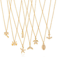 Colliers pendentifs tendance hawaïens d'été en acier inoxydable 316L, bijoux plaqués or PVD 14k 18k, collier marin en zircon pour femme