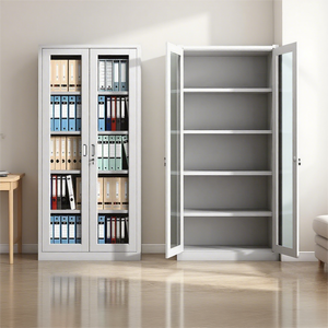 Armoire de classement de bureau en acier avec portes en verre, verrouillable, unité de rangement à 2 tiroirs pour bureau à domicile, design minimaliste, mobilier métallique - Product Image 3