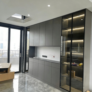 <span class=keywords><strong>Buffet</strong></span> sur mesure <span class=keywords><strong>gris</strong></span> mat pour toute la maison, rangement de salle à manger en panneaux de bois écologiques - Product Image 3