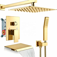 Ensemble de robinetterie de douche encastrée noir mat 3 voies avec douchette et bec cascade pour salles de bain minimalistes