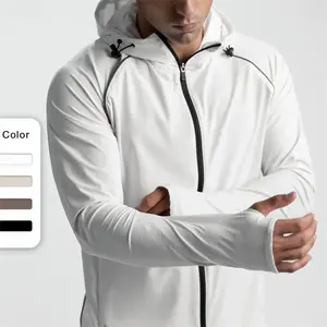 Men Gym Fitness Sports Jacket Coats Custom Logo Windproof Basketball Hoodie Jacket With Thumb Holes