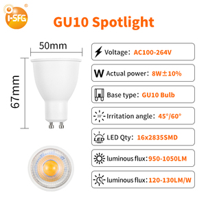 Projecteur <span class=keywords><strong>LED</strong></span> SMD2835 8W à prix d'usine chinois, 2700K/4100K/6000K, GU10, remplace la <span class=keywords><strong>lampe</strong></span> halogène 80W, 100-265V AC, <span class=keywords><strong>lampe</strong></span> résidentielle - Product Image 4