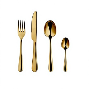 Service de couverts en or pour mariage, acier inoxydable, couteau, fourchette, cuillère, vaisselle, restauration, hôtellerie - Product Image 4