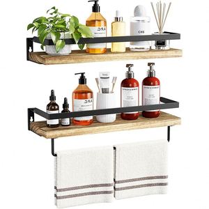 Ensemble de 2 pièces marron clair, étagère de salle de bain, porte-serviettes et étagère flottante pour mur, pour salon, cuisine, chambre à coucher - Product Image 3
