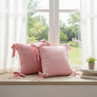 Housse de coussin carrée en coton teint en fil rayé style coréen avec nœuds aux quatre coins, décoration de canapé douce et élégante