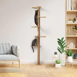 Moderno Árbol para Gatos de Madera de 5 Niveles, Montado en la Pared, con Poste Rascador de Sisal para Escalar y Descansar, Ecológico - Product Image 1