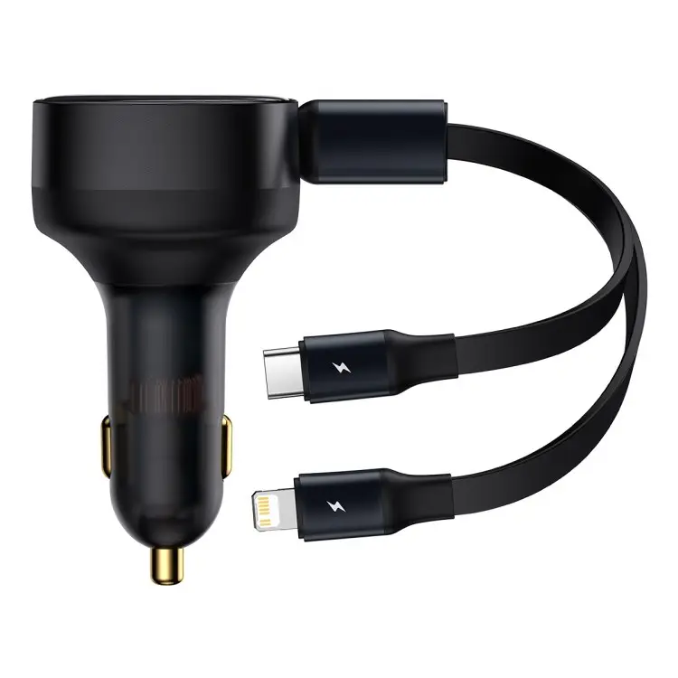 B aseus 30W Bulid-in Retractable Cable PD Fast Car Charger Adapter for iPhone Samsung Car Charger