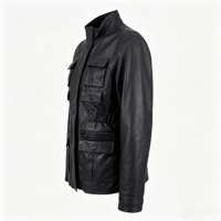 Veste en cuir véritable pour femme, style streetwear, col montant, en peau de mouton, avec multiples poches irrégulières, fabrication artisanale, direct usine