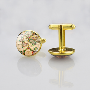 <span class=keywords><strong>Gemelli</strong></span> Vintage in pelle di pecora con mappa del mondo oro in metallo <span class=keywords><strong>gemelli</strong></span> formali <span class=keywords><strong>per</strong></span> uomini - Product Image 2