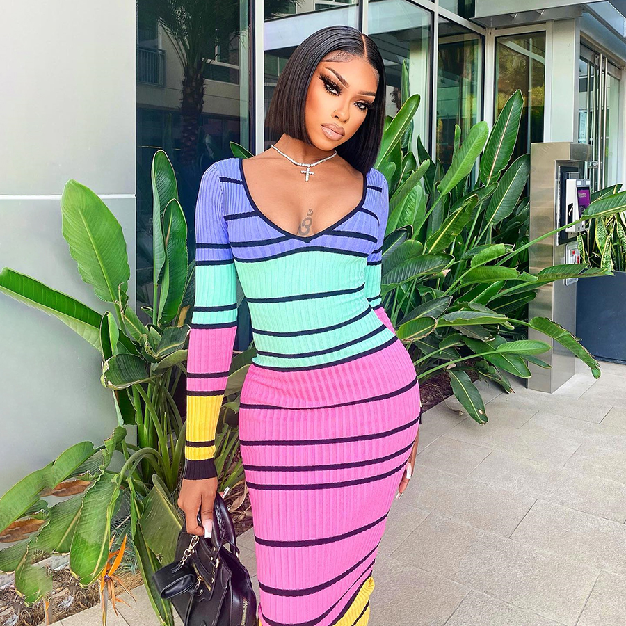 Оптовая продажа одежды Kliou K22D20347, повседневные обтягивающие сексуальные женские платья, Элегантное Длинное платье, женское длинное облегающее платье