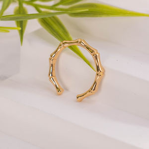 Bague en argent plaqué or 18 carats, style vintage, motif bambou, PVD, étanche, minimaliste, unisexe, pour usage quotidien - Product Image 3