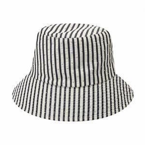 Chapeau de soleil d'été Landfond, design artistique rayé avec des diamants scintillants, chapeau de pêcheur à large bord - Product Image 2