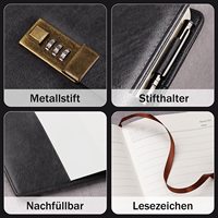 Personalisierbares A5 Vintage Schwarzes Leder Tagebuch mit Schloss, 240 Seiten, Stift & Geschenkbox – Persönliches Notizbuch mit Passwort für Business