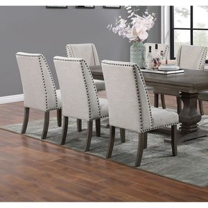 Meubles de salle à manger DB en chêne traditionnel, 2 chaises d'appoint rembourrées, design à dossier haut, garnitures à clous, formelles, 2 chaises - Product Image 5