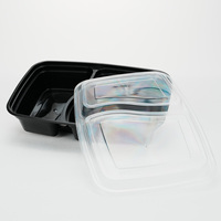 Boîte à lunch noire en plastique PP jetable à 2 compartiments recyclable avec couvercle