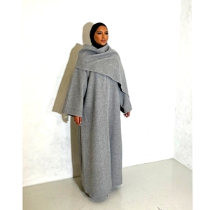 Abbigliamento tradizionale musulmano invernale Abaya sciarpa grigio scuro più spessa Abaya cappotti modesti - Product Image 6