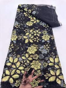 Tela de Encaje con Cuentas Corta de Nuevo Estilo NI.AI, Tela de Organza con Bordado Floral, Tela de Encaje con Perlas - Product Image 6