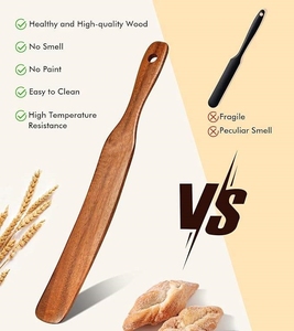 Skinny <strong>Spurtle</strong> for Sourdough Starter Mixing Reaching Bottom of Jar Dough Whisk Natural From High Moist Resistance Teak - Product Image 2