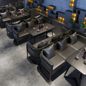 Moderne Design-Barhocker Restaurant-Stühle Möbel Leder-Ecksofa Sitzgruppe VIP-Lounge Club-<span class=keywords><strong>Sofa</strong></span> U-L-Form Schwarz - Product Image 6