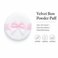 JLY Wholesale Custom Logo Round Velvet Flocking Powder Puff with Satin Bow Ribbon Soft Face Makeup Puff for Loose Setting Powder