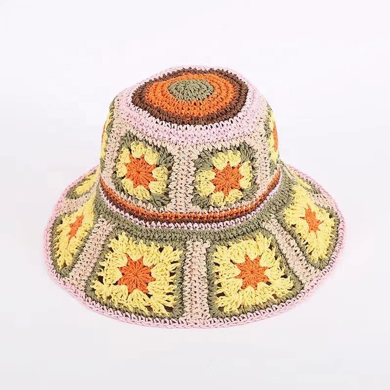 Изготовленный на заказ высокого качества разных цветов с рисунком "Подсолнух" головной убор для женщин ручной крюк трикотажные соломенная шляпа для путешествий крючком шапка-ушанка