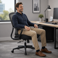 Chaise de bureau de direction au design moderne, ergonomique, dossier moyen en maille, pivotante, avec support lombaire, hauteur réglable, base en acier, 3 vérins à gaz