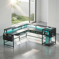 Bureau de jeu PC en bois en forme de L moderne avec étagères de rangement et support pour écran, grand bureau de bureau
