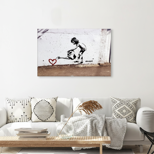 Printed Banksy Children Watering Heart Canvas: Artistic Street Art Decor,<b>WRAPPED</b> CANVAS - Product Image 3