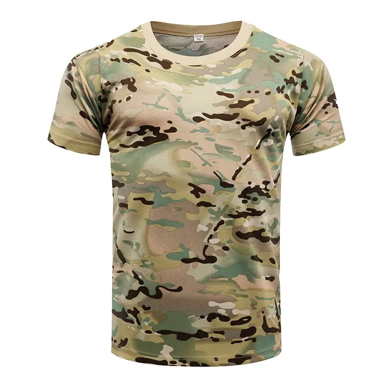 Atacado tático t-shirt manga curta algodão poliéster Mens exterior treinamento camuflagem t-shirts