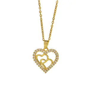 HP Mom Gift Mother's Day 18K Gold Stainless Steel Necklace With Zircon Heart Letter Pendant Choker Mother's Day Gift Ideas