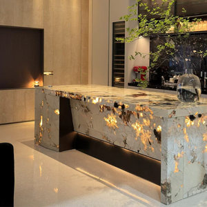 लक्जरी आयताकार पत्थर चमकदार द्वीप डाइनिंग टेबल एकीकृत पानी पट्टी के साथ लक्जरी आयताकार पत्थर चमकदार द्वीप डाइनिंग रूम फर्नीचर - Product Image 5
