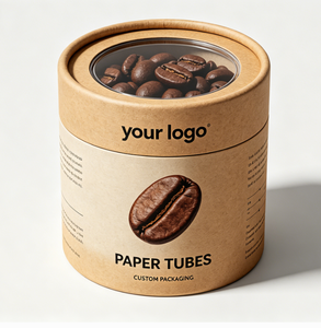 Custom Kraft Paper Tube With Clear Lid For Coffee Beans Recyclable Packaging Gold Foil Printing - Product Image 1
