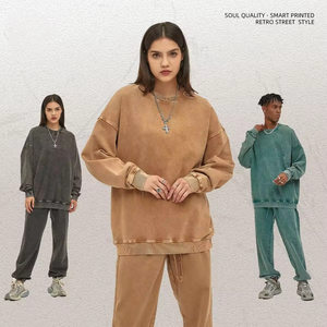 Suéter Vintage de Cuello Redondo para Hombre, 100% Algodón Batik, Felpa Francesa Gruesa de 420 GSM, Color Sólido, Lavado Ácido, para Invierno - Product Image 2