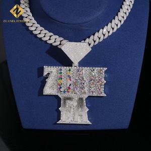 Pendentif personnalisé en argent 925 plaqué or blanc avec pierres précieuses multicolores et moissanite, design 3D de luxe hip-hop - Product Image 5