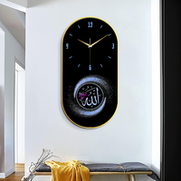 Jam dinding porselen kristal Islam, hadiah kalender Islam, seni dinding cetak kaligrafi tampilan jarum senyap