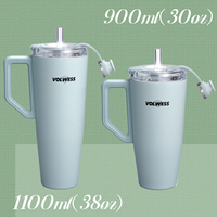 Système de pailles réutilisables dissimulées, anti-fuite, simple, avec isolation sous vide à double paroi en acier inoxydable, pour tasse de voyage avec poignée, couvercle et brosse de nettoyage
