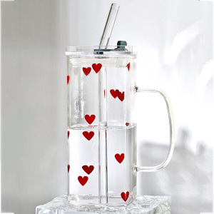 Vaso de Vidrio Cuadrado de Alta Calidad de 500 ml con Tapa para Bebidas Frías y Jugos, con Pajita para Beber - Product Image 3