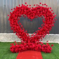 Arche florale rouge, rose et blanche 2M*2M, arche de fleurs artificielle en forme de cœur pour une demande en mariage romantique, décoration de fond
