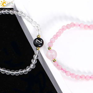 CSJA-Bracelet à bijoux en cristal de quartz rose de guérison, avec perles en pierre naturelle de 4mm, lettres initiales, pour femmes, H362 - Product Image 4