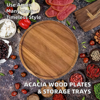 Assiettes à dîner et plateaux de rangement en bois d'acacia, finition huilée sculptée, assiettes de service portables pour la cuisine, design classique