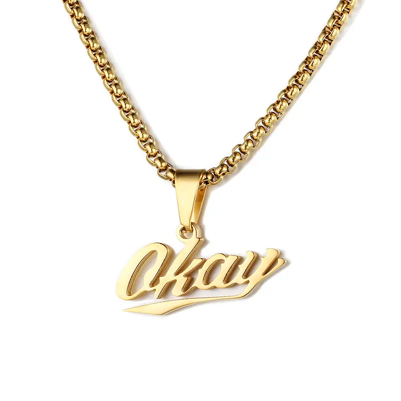 Fashion Hiphop Dj Rapper Titanium Steel Okay Letter Necklace For Women Men Party Gifts Silver Gold 24 Inches Rope Chain Jewelry