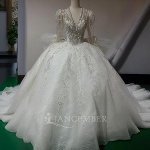 Vestido de Novia Wx88, Vestidos de Novia de Encaje con Pedrería, Falda de Novia con Cuello en V, Mangas Cortas Elegantes, Jancember - Product Image 6