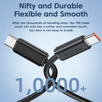 Cable de Carga Rápida Toocki 60W C-C con Pantalla Digital, Transferencia de Datos de 480Mbps, Núcleo Multifilar, Chip Inteligente para Tablet