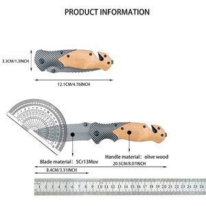Navaja Plegable de Acero Inoxidable con Mango de Madera, Hoja Serrada de Punta Caída, Táctica, para Camping y Exteriores, OEM - Product Image 5