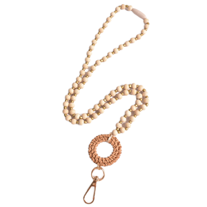 Boho Fashionable Wood Beaded Polyester Lanyard Elastic Keyholder Lobster <b>Keyring</b> Durable <b>Card</b> <b>Holder</b> Back School Gravure Printed - Product Image 1