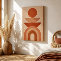 Impression sur toile abstraite géométrique bohème en terre cuite, affiche murale, art mural aux tons terreux, formes d'arche solaire, décoration pour la maison et l'hôtel, prête à accrocher