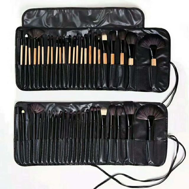 Professional wood Handle Artificial Fur 24 pcs Makeup Brush Set With Luxury Cosmetic Pu Bag
